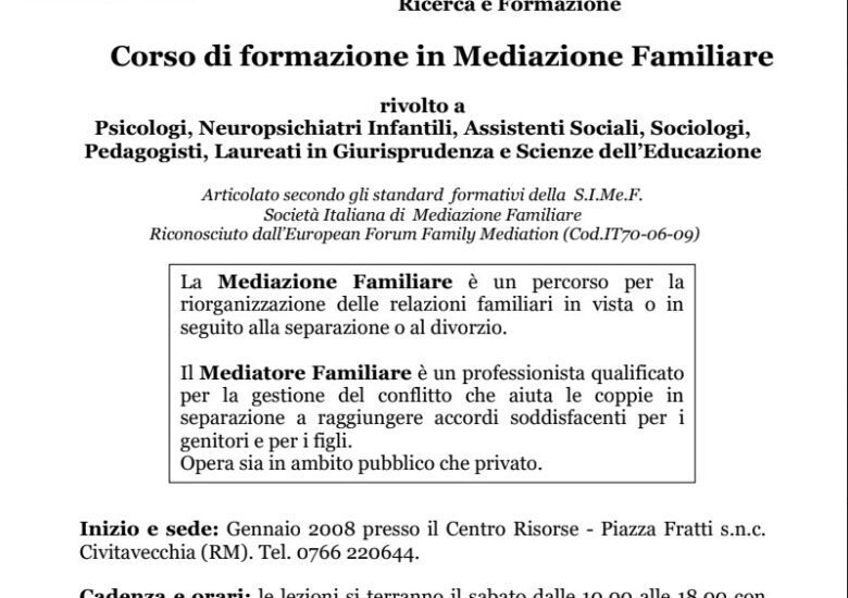 Corso di formazione in Mediazione Familiare